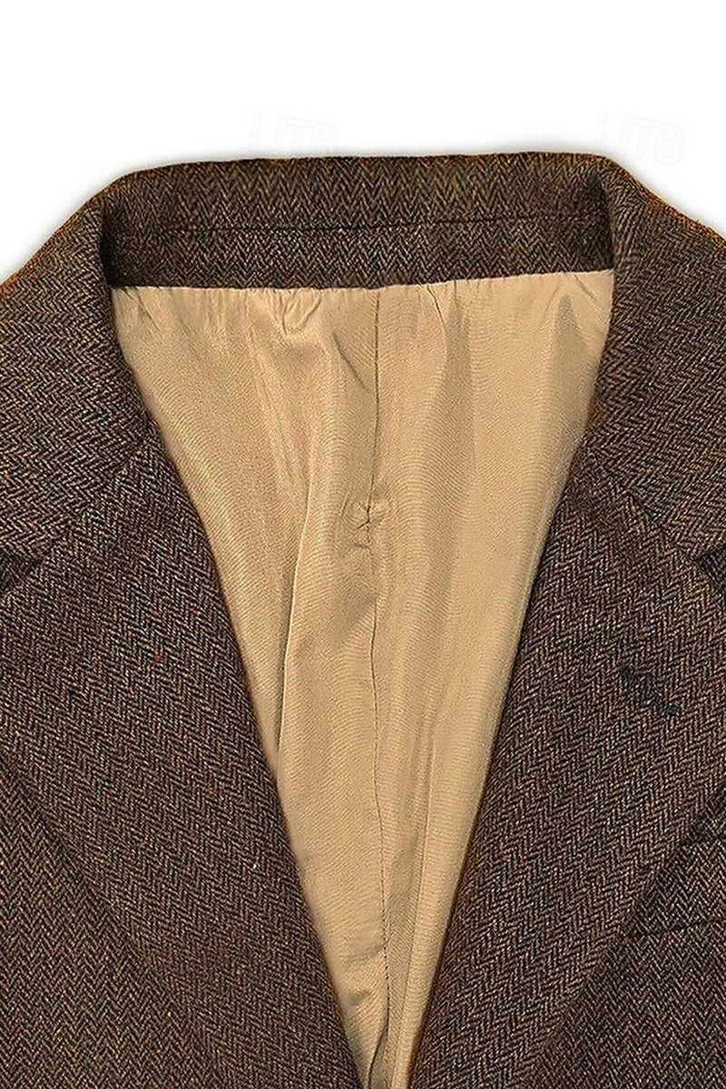 Load image into Gallery viewer, Brown Notch Lapel Single Breasted Long Sleeves Men&#39;s Blazer