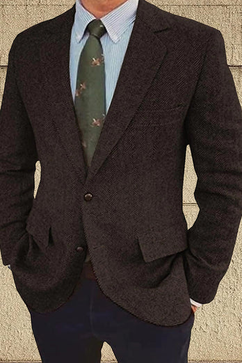 Brown Notch Lapel Single Breasted Long Sleeves Men's Blazer