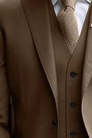 Load image into Gallery viewer, 3 Piece Brown Notched Lapel Long Sleeves Men Suits