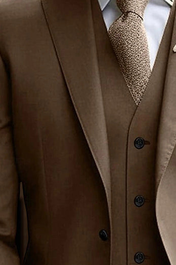 3 Piece Brown Notched Lapel Long Sleeves Men's Suits