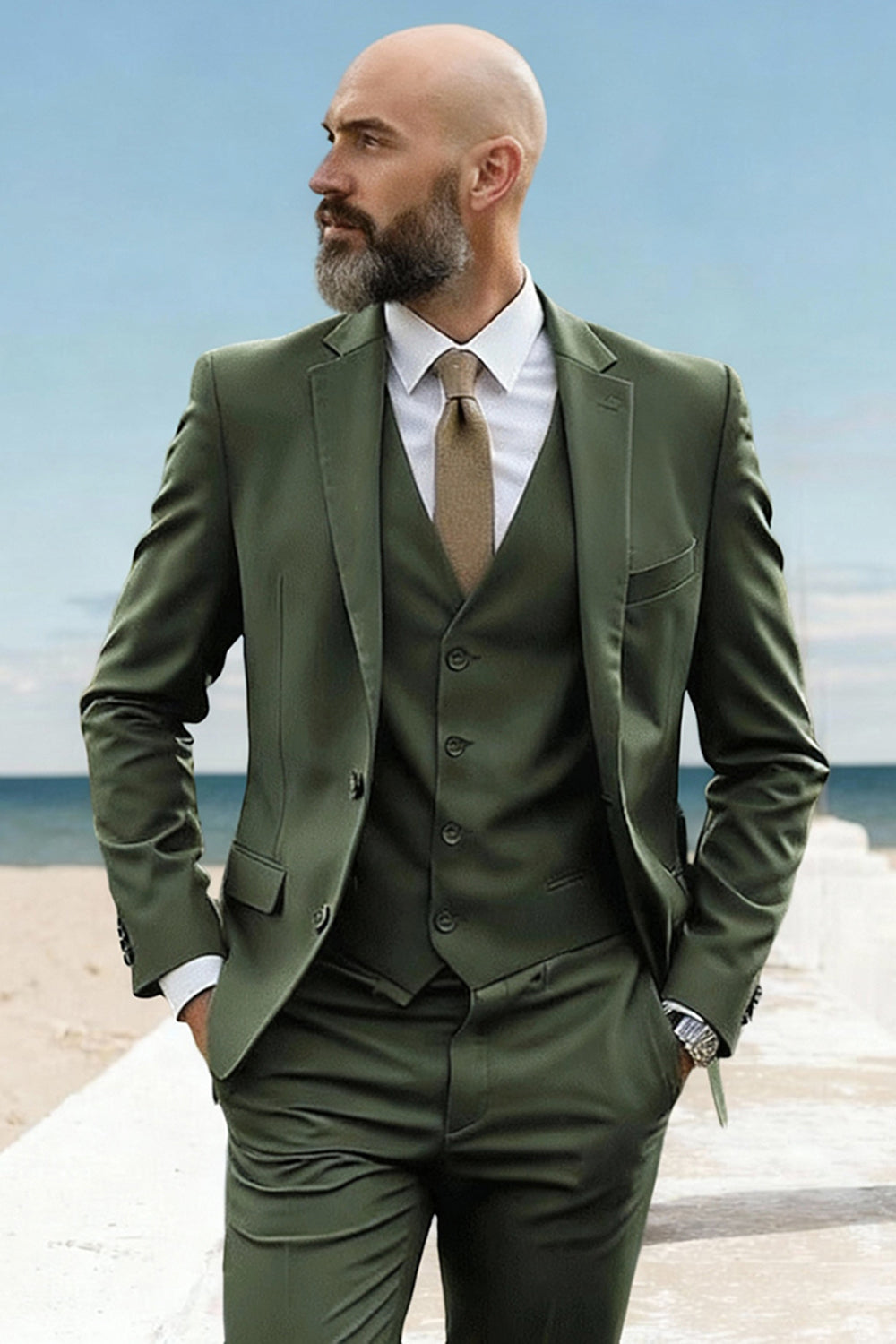 Army Green 3 Piece Single Breasted Homecoming Men's Suits