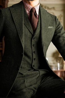 3 Piece Dark Grey Single Breasted Men's Prom Suits with Sleeves