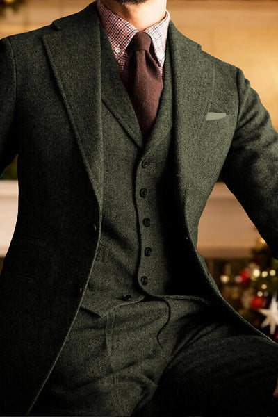 3 Piece Dark Grey Single Breasted Men's Prom Suits with Sleeves