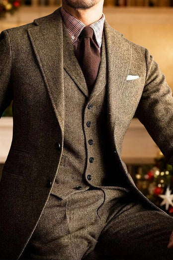 3 Piece Dark Grey Single Breasted Men's Prom Suits with Sleeves