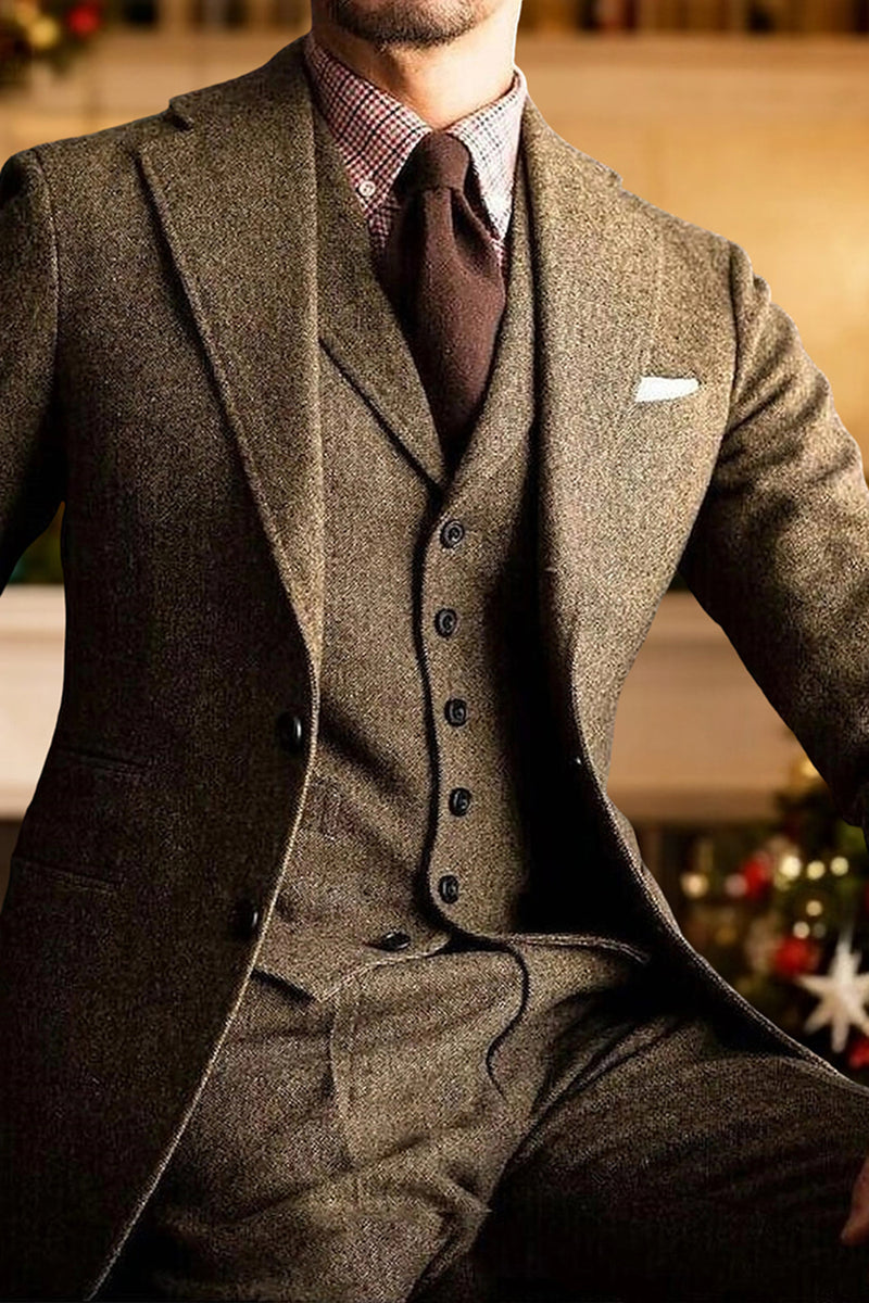 Load image into Gallery viewer, 3 Piece Dark Grey Single Breasted Men&#39;s Prom Suits with Sleeves