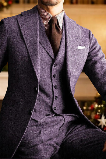 3 Piece Dark Grey Single Breasted Men's Prom Suits with Sleeves