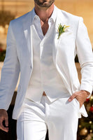 Load image into Gallery viewer, 3 Piece White Notched Lapel Long Sleeves Men Prom Suits