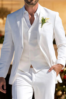 3 Piece White Notched Lapel Long Sleeves Men's Prom Suits