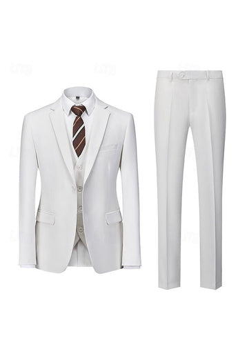 3 Piece White Notched Lapel Long Sleeves Men's Prom Suits