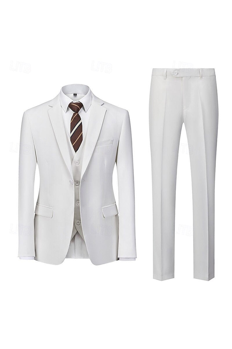 Load image into Gallery viewer, 3 Piece White Notched Lapel Long Sleeves Men&#39;s Prom Suits
