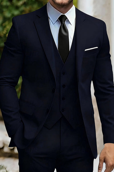 3 Piece Black Single Breasted Men's Prom Suits with Pockets