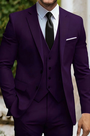 3 Piece Black Single Breasted Men's Prom Suits with Pockets