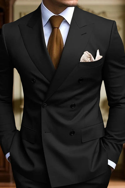Black 2 Piece Peak Lapel Double Breasted Men's Prom Suits with Pockets