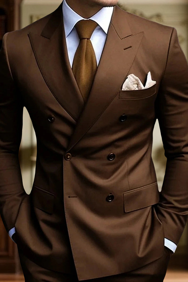 Load image into Gallery viewer, Black 2 Piece Peak Lapel Double Breasted Men&#39;s Prom Suits with Pockets