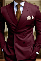 Load image into Gallery viewer, Black 2 Piece Peak Lapel Double Breasted Men Prom Suits with Pockets