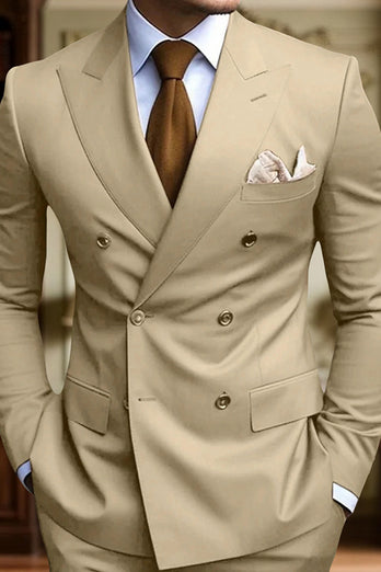 Black 2 Piece Peak Lapel Double Breasted Men's Prom Suits with Pockets