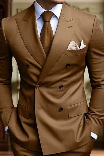 Black 2 Piece Peak Lapel Double Breasted Men's Prom Suits with Pockets