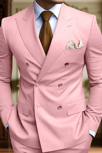 Black 2 Piece Peak Lapel Double Breasted Men's Prom Suits with Pockets