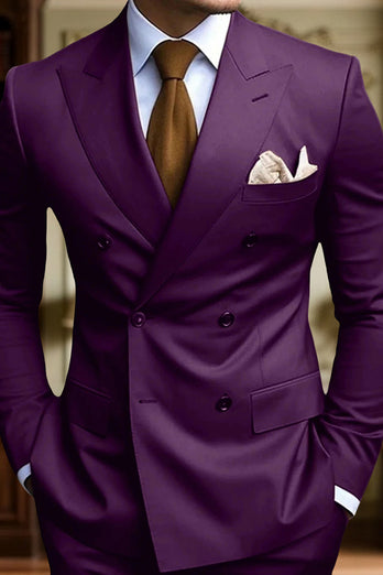 Black 2 Piece Peak Lapel Double Breasted Men's Prom Suits with Pockets