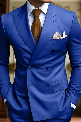 Black 2 Piece Peak Lapel Double Breasted Men's Prom Suits with Pockets