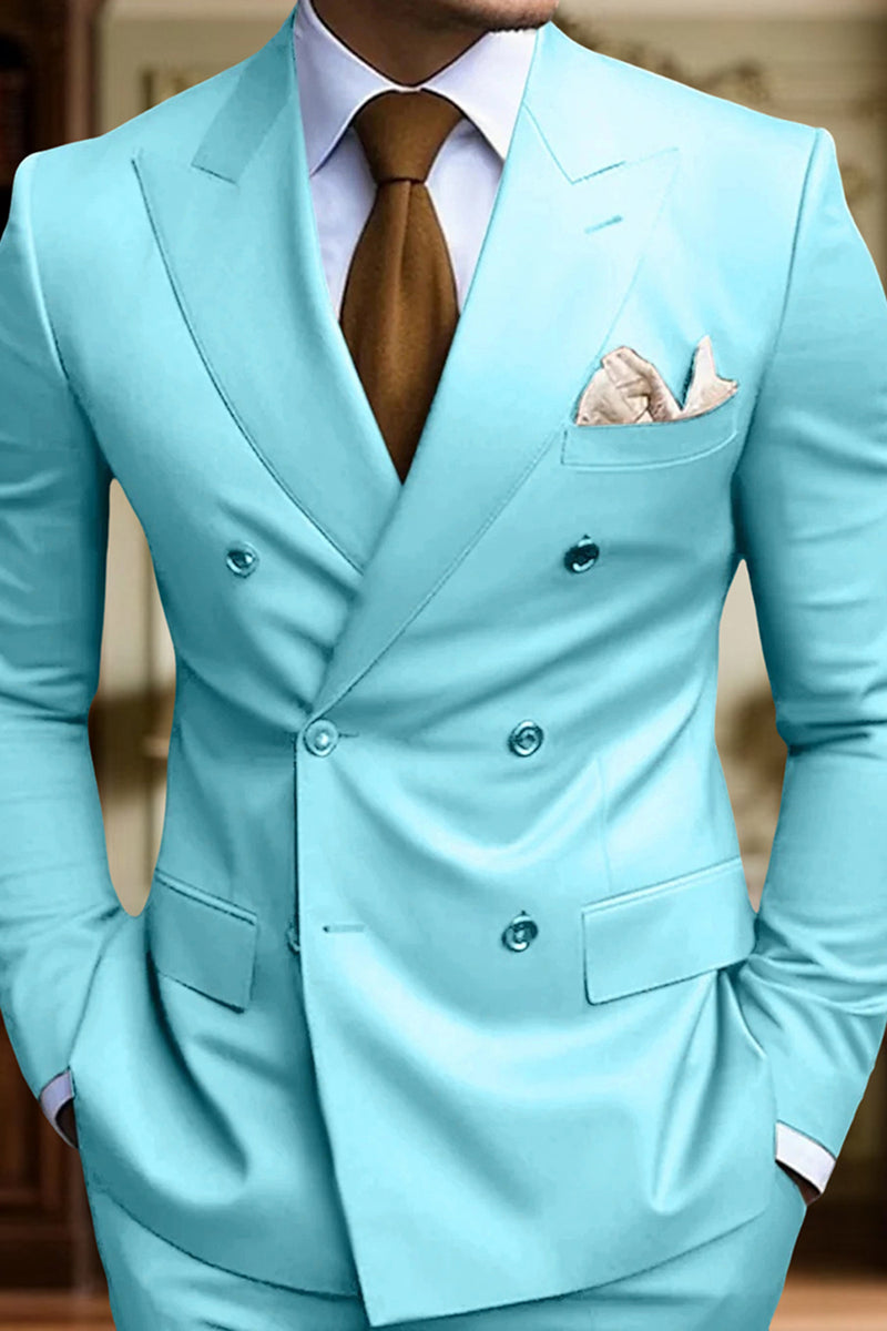 Load image into Gallery viewer, Black 2 Piece Peak Lapel Double Breasted Men&#39;s Prom Suits with Pockets