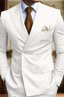 Load image into Gallery viewer, Black 2 Piece Peak Lapel Double Breasted Men Prom Suits with Pockets