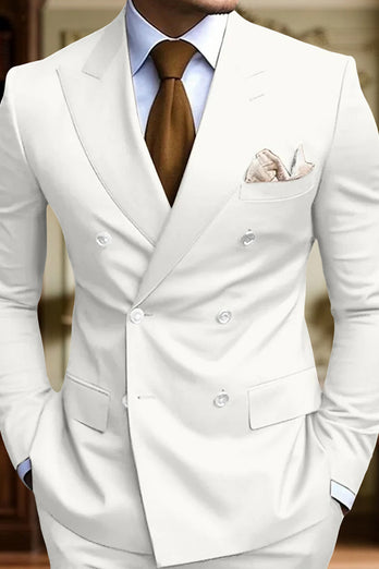 Black 2 Piece Peak Lapel Double Breasted Men's Prom Suits with Pockets