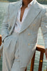 Load image into Gallery viewer, 2 Piece Green Stripe Peak Lapel Long Sleeves Men&#39;s Prom Suits with Pockets