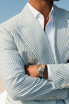 2 Piece Green Stripe Peak Lapel Long Sleeves Men's Prom Suits with Pockets