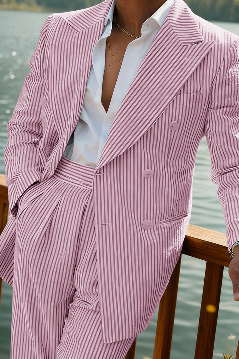 Load image into Gallery viewer, 2 Piece Green Stripe Peak Lapel Long Sleeves Men&#39;s Prom Suits with Pockets