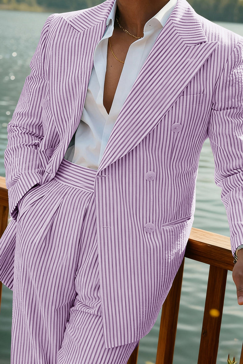 Load image into Gallery viewer, 2 Piece Green Stripe Peak Lapel Long Sleeves Men&#39;s Prom Suits with Pockets