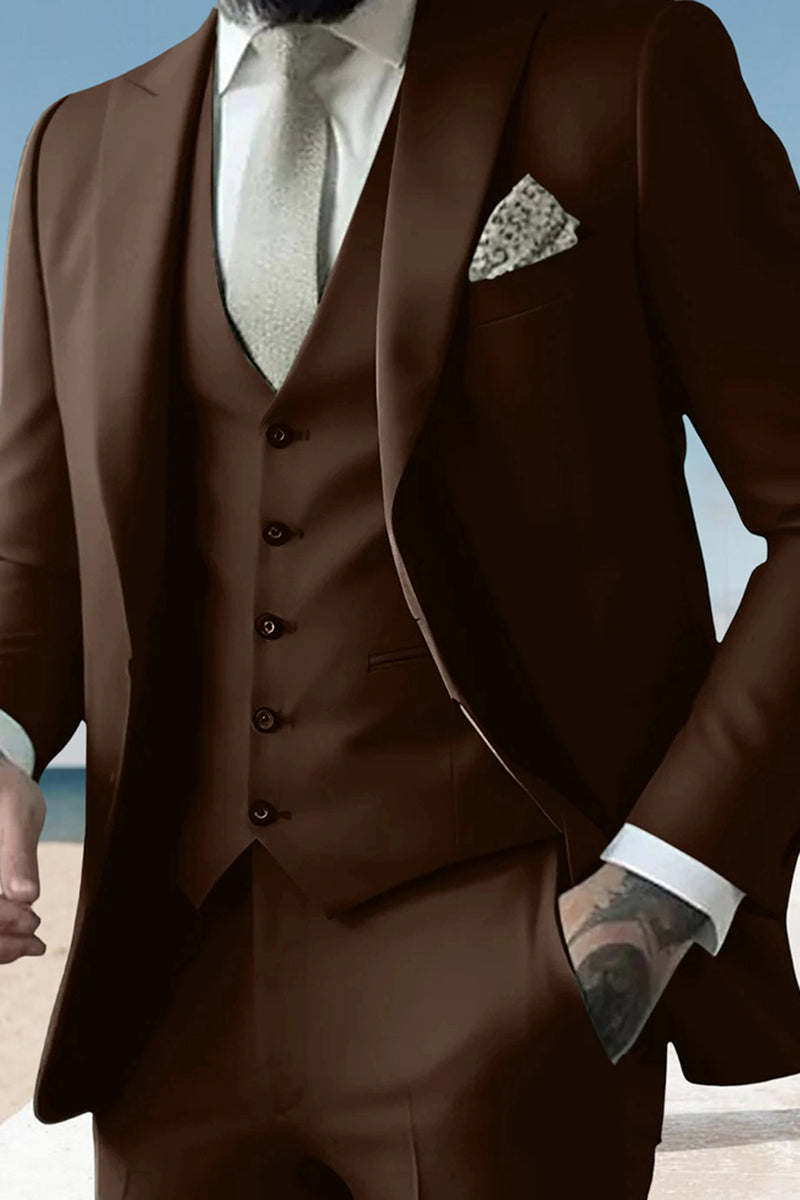 Load image into Gallery viewer, Sage 3 Piece Peak Lapel Single Breasted Men&#39;s Prom Suits with Pockets