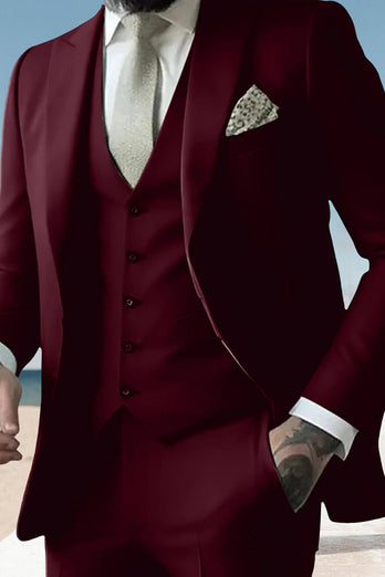 Sage 3 Piece Peak Lapel Single Breasted Men's Prom Suits with Pockets