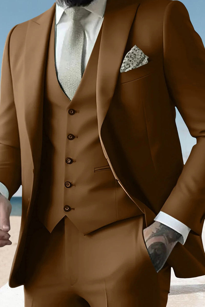 Load image into Gallery viewer, Sage 3 Piece Peak Lapel Single Breasted Men&#39;s Prom Suits with Pockets