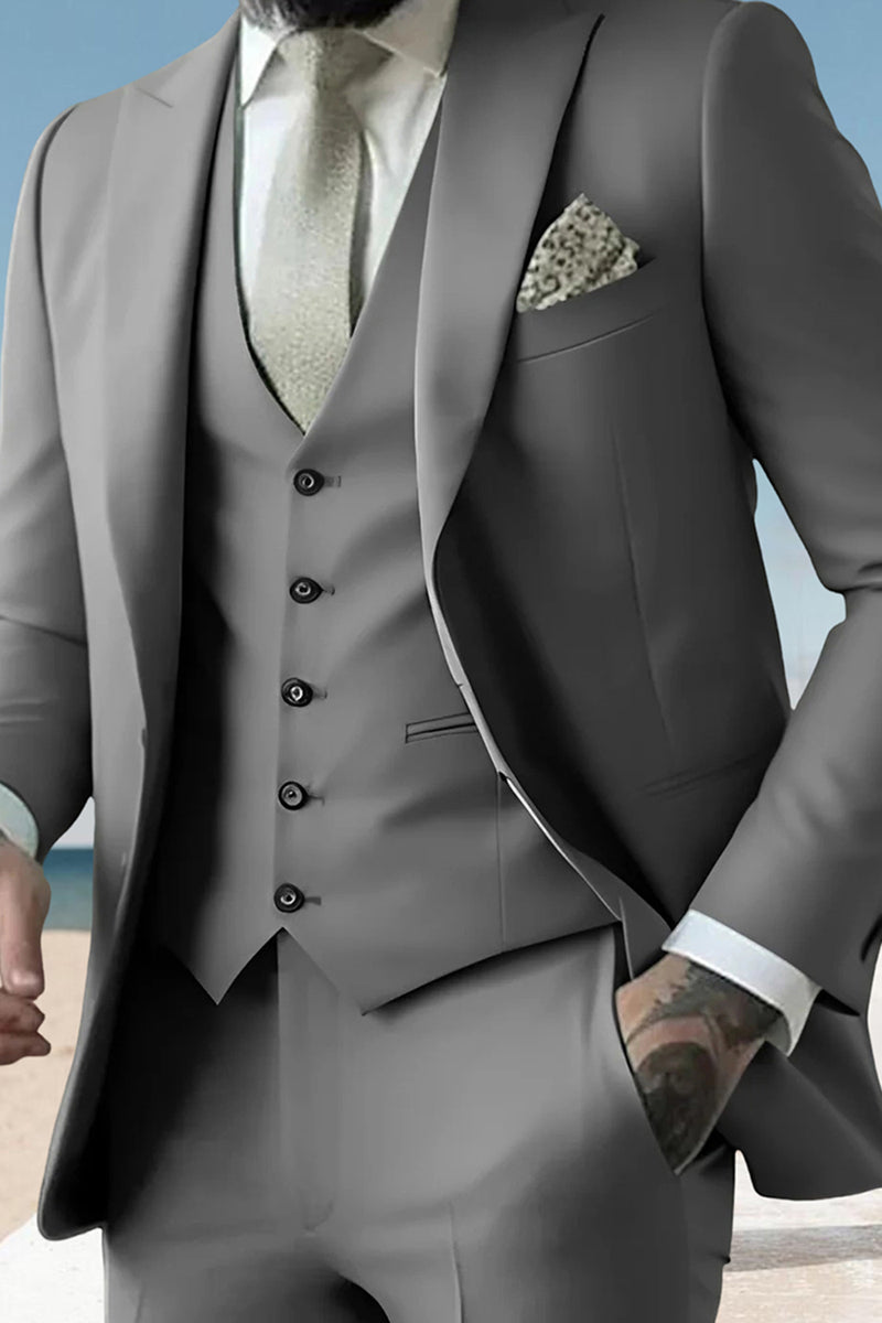 Load image into Gallery viewer, Sage 3 Piece Peak Lapel Single Breasted Men&#39;s Prom Suits with Pockets