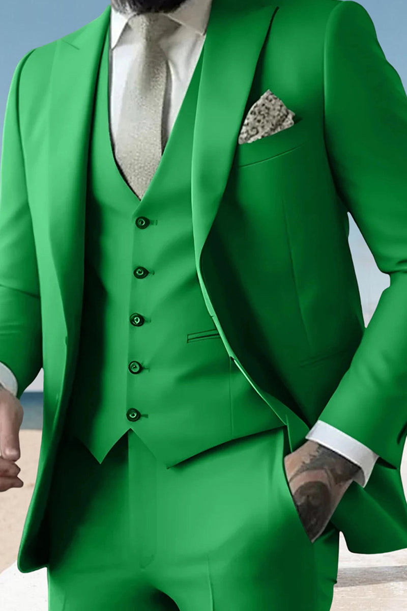 Load image into Gallery viewer, Sage 3 Piece Peak Lapel Single Breasted Men&#39;s Prom Suits with Pockets