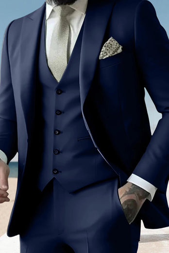 Sage 3 Piece Peak Lapel Single Breasted Men's Prom Suits with Pockets