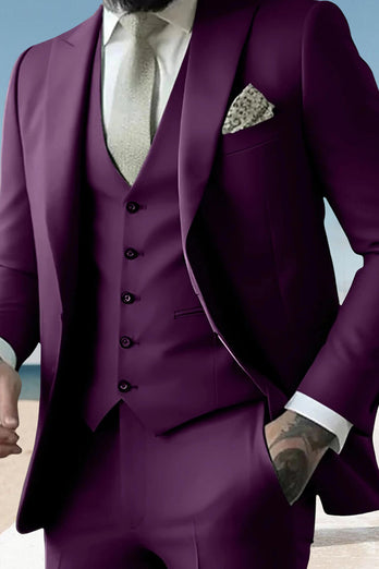 Sage 3 Piece Peak Lapel Single Breasted Men's Prom Suits with Pockets