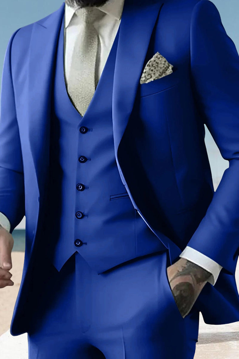 Load image into Gallery viewer, Sage 3 Piece Peak Lapel Single Breasted Men&#39;s Prom Suits with Pockets