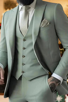 Sage 3 Piece Peak Lapel Single Breasted Men's Prom Suits with Pockets