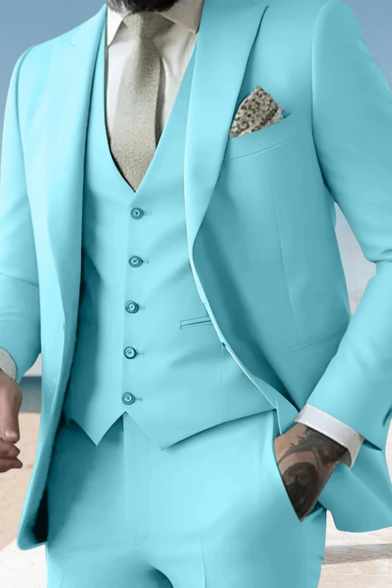 Load image into Gallery viewer, Sage 3 Piece Peak Lapel Single Breasted Men&#39;s Prom Suits with Pockets