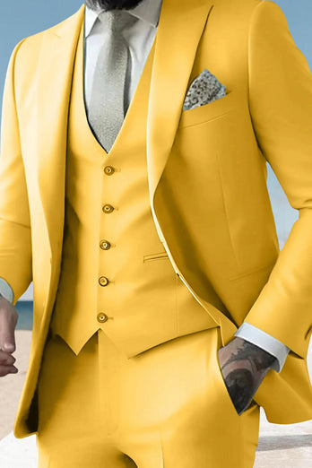 Sage 3 Piece Peak Lapel Single Breasted Men's Prom Suits with Pockets