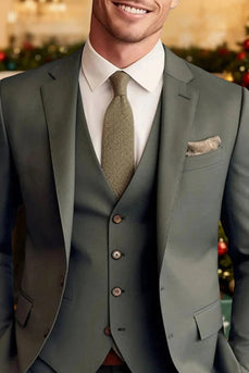 3 Piece Dark Green Single Breasted Long Sleeves Men's Prom Suits with Pockets