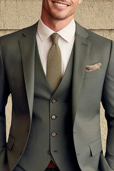 3 Piece Dark Green Single Breasted Long Sleeves Men's Prom Suits with Pockets