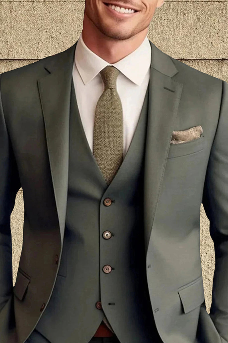 Load image into Gallery viewer, 3 Piece Dark Green Single Breasted Long Sleeves Men&#39;s Prom Suits with Pockets