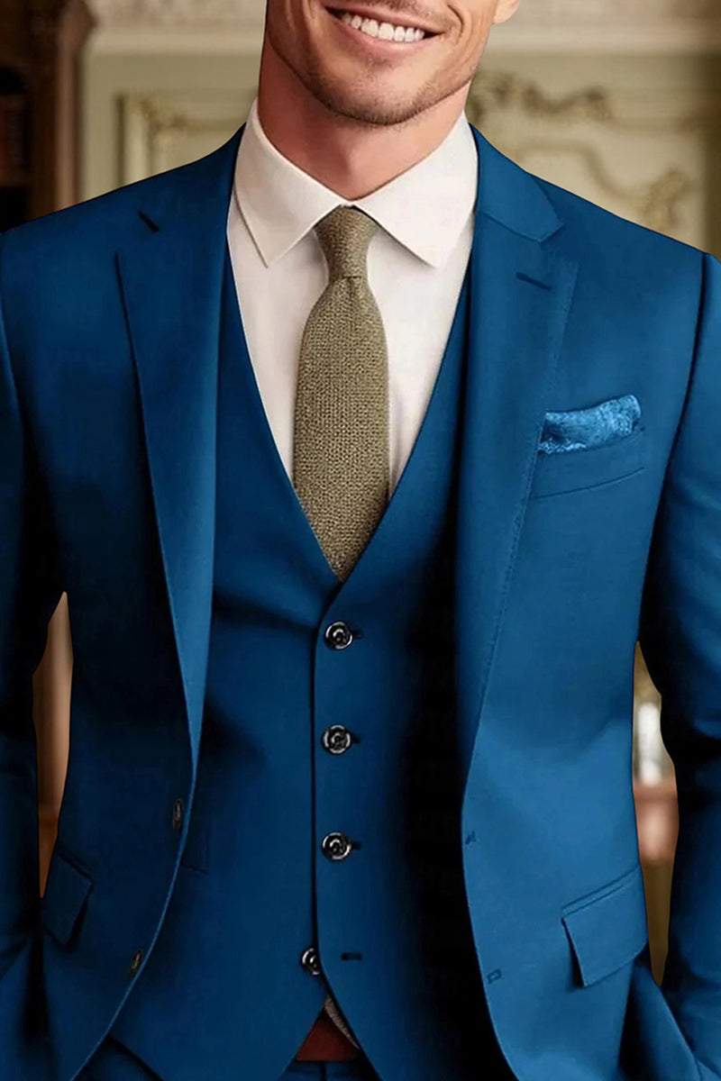 Load image into Gallery viewer, 3 Piece Dark Green Single Breasted Long Sleeves Men&#39;s Prom Suits with Pockets