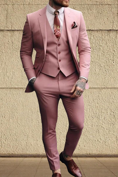 Pink 3 Piece Single Breasted Notched Lapel Homecoming Men's Suits
