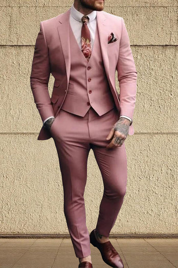 Pink 3 Piece Single Breasted Notched Lapel Homecoming Men's Suits