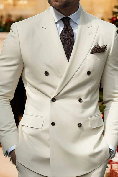 2 Piece Ivory Notched Lapel Double Breasted Men's Prom Suits