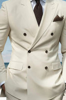 Load image into Gallery viewer, 2 Piece Ivory Notched Lapel Double Breasted Men Prom Suits
